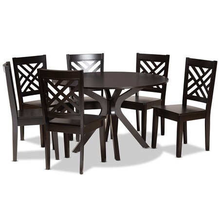 Baxton Studio Ela Modern and Contemporary Dark Brown Finished Wood 7-Piece Dining Set 183-11430-10894-Zoro